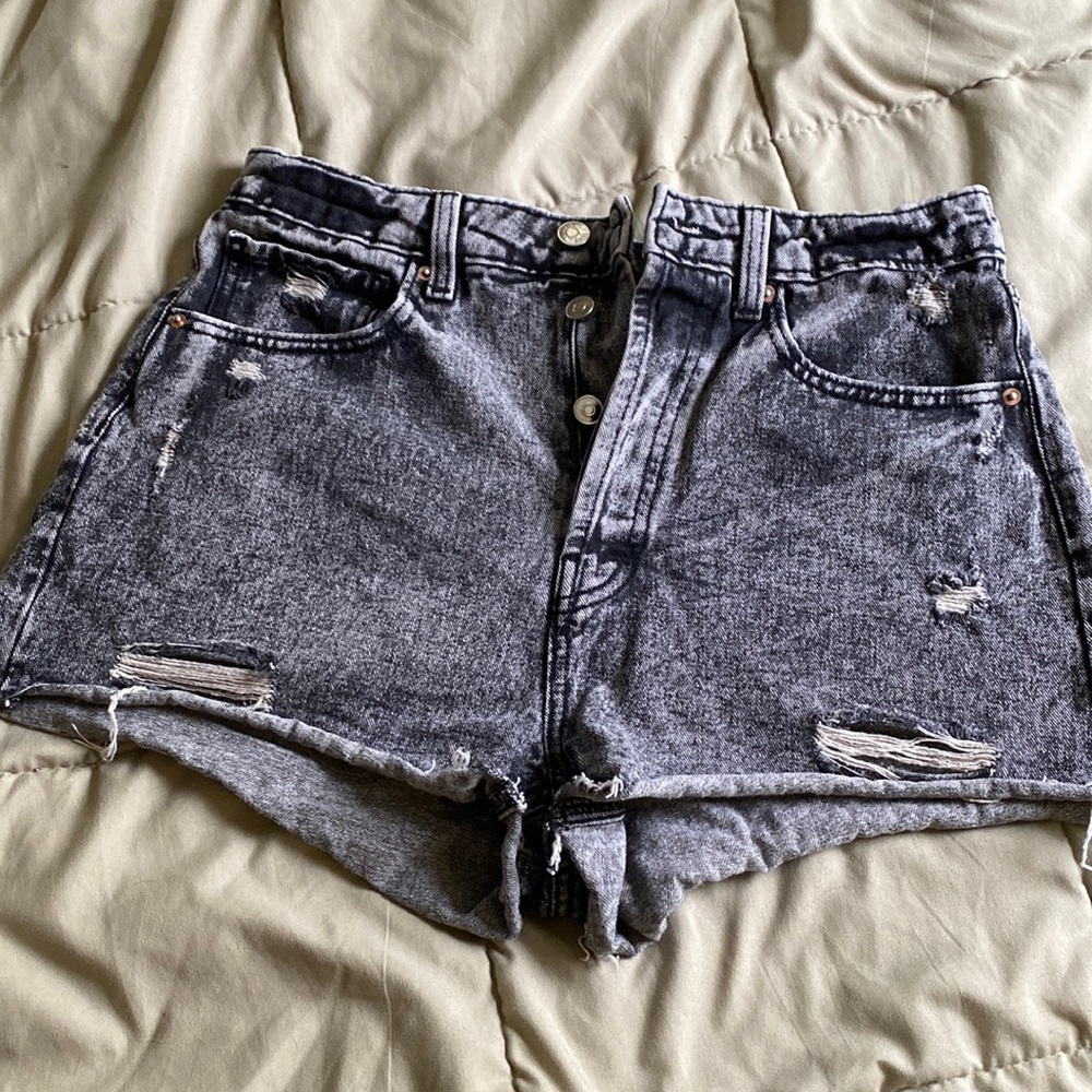 Black distressed denim shorts